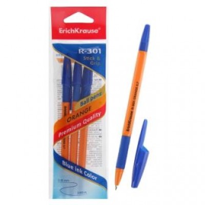 Ручка шариковая Erich Krause R-301ORANGE Stick&Grip 0.35 мм синяя (50штуп)